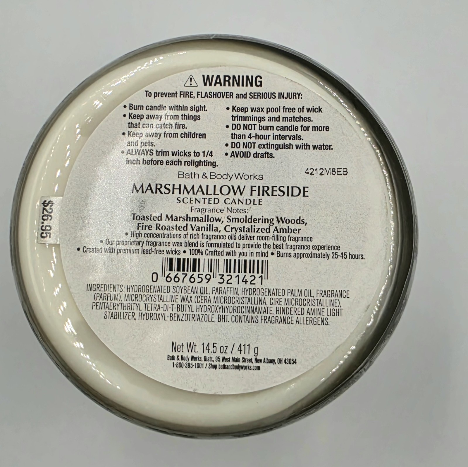 NEW Marshmallow Fireside 3-Wick Candle 25-45 burn hours 14 oz Bath & Body Works