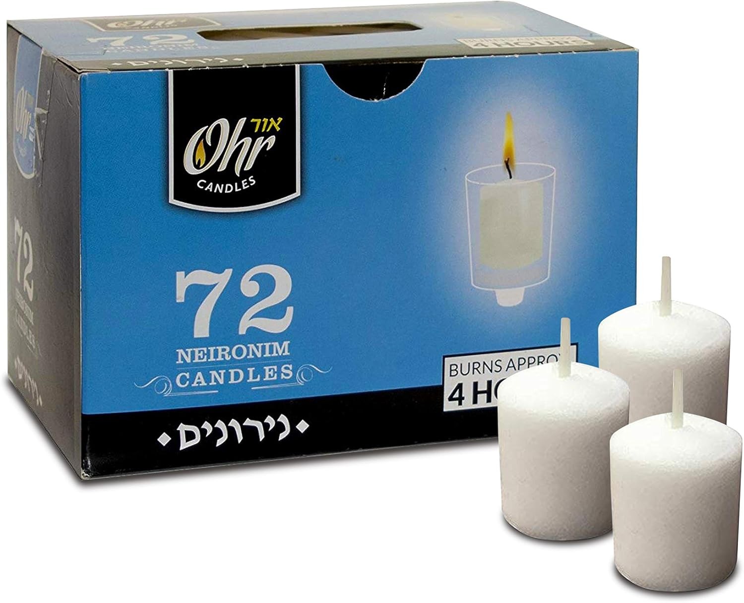 4 Hour Neironim Candles, Shabbat and Small Votive Wax Candle, 72 Count
