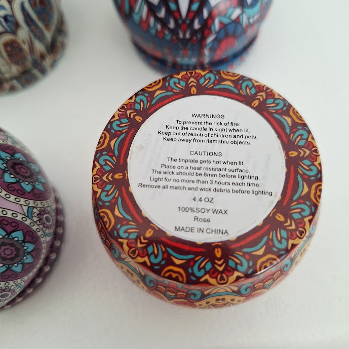 4-Pack Scented Soy Wax Candles in Decorative Mandala Tins Gift Set 4.4oz Each