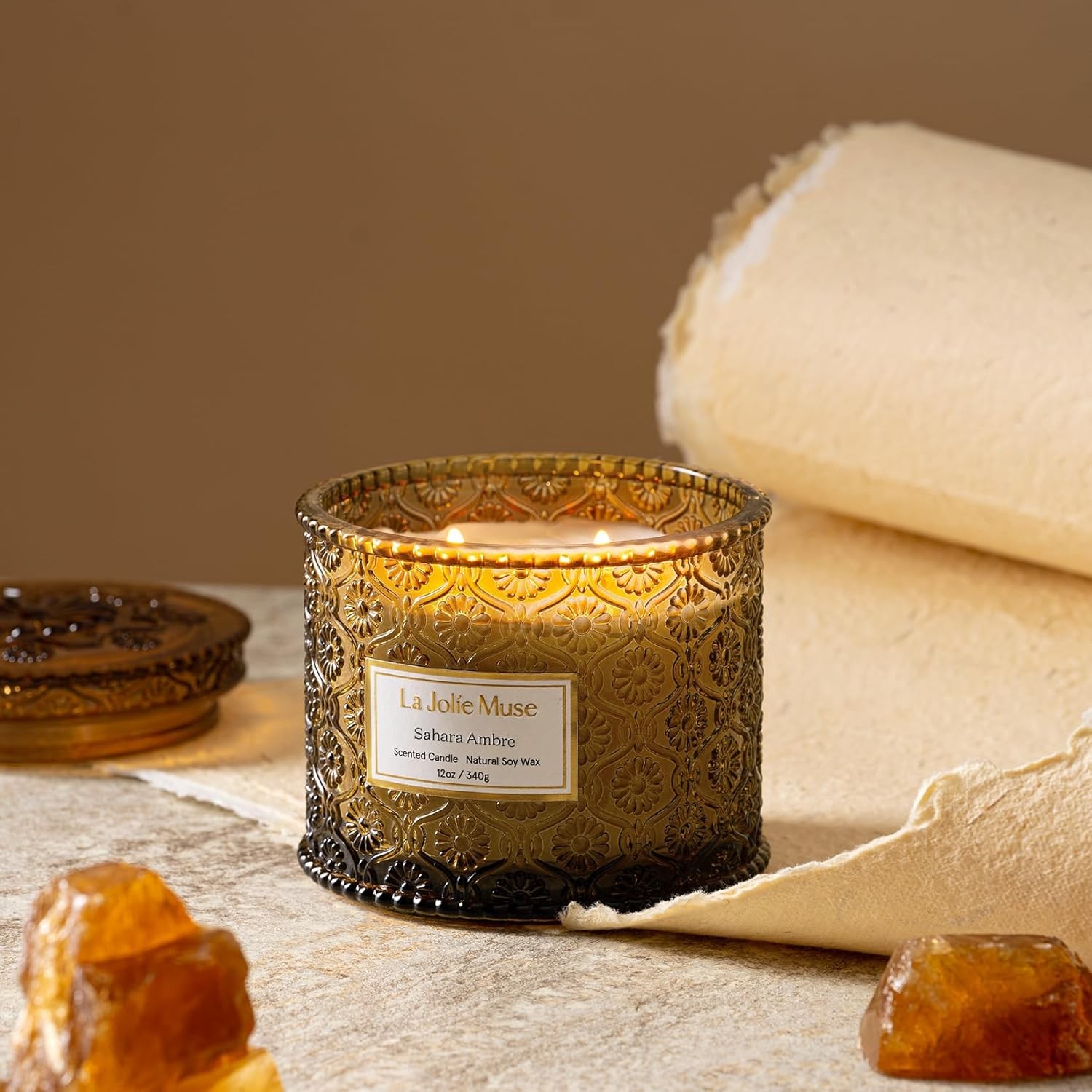 Amber Candle,Scented Candles for Home,Large 2-Wick Soy Candles,Luxury Jar Candle