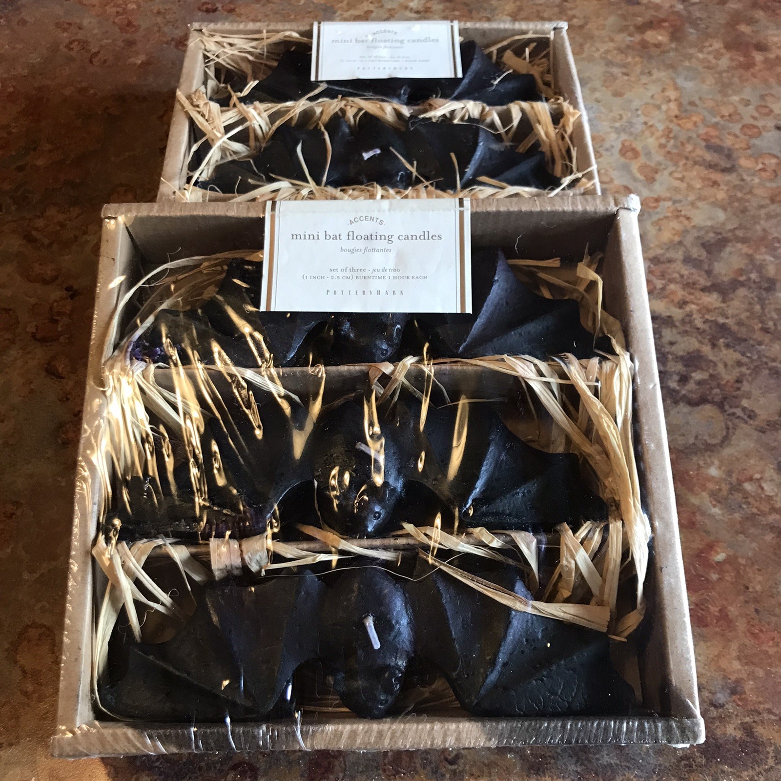 Pottery Barn Set of 5 Mini Bat Floating Candles Halloween 5.5” Wide Black Bats