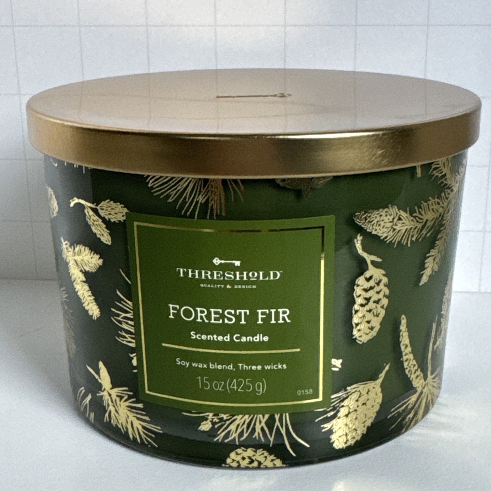 Threshold Forest Fir 3-Wick Soy Wax Blend Candle 15 oz New Green Glass Jar