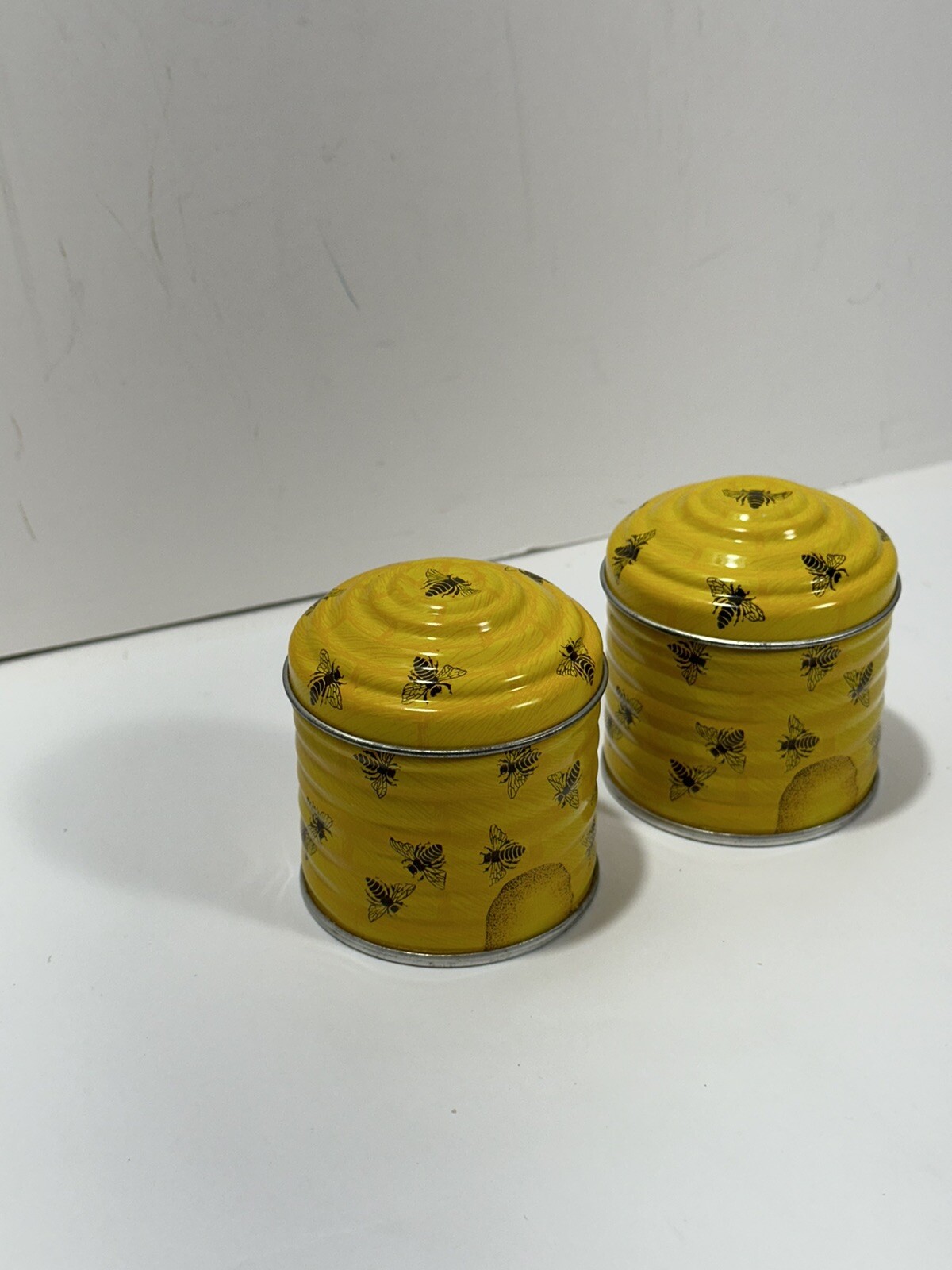 Vintage Beehive Bee Yellow Tin Candle Set Of 4 Made In Switzerland Very Rare!
