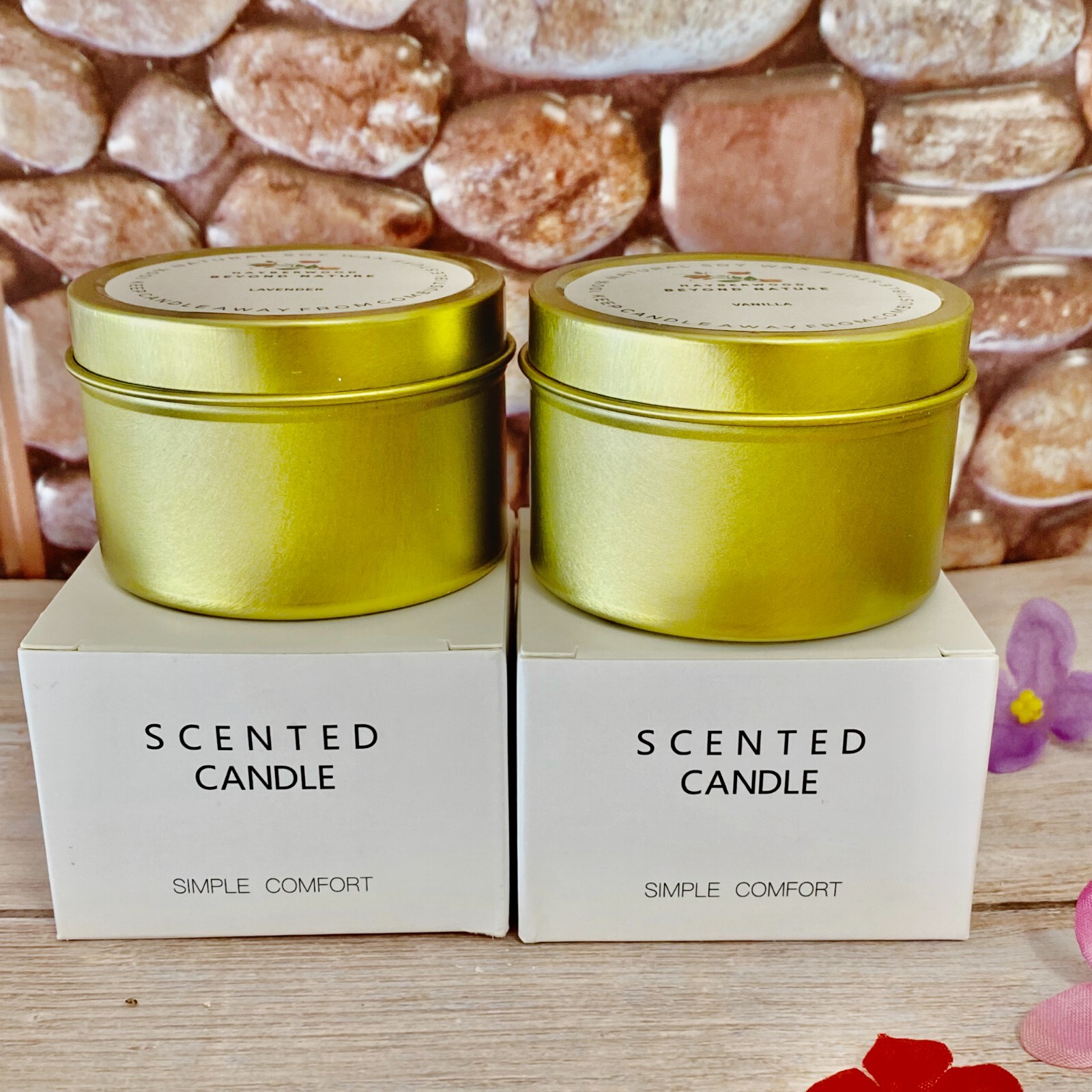 Handmade Herbal & Crystal Soy Candle Tin, 4oz Lavender, Vanilla, Organic Soy Wax