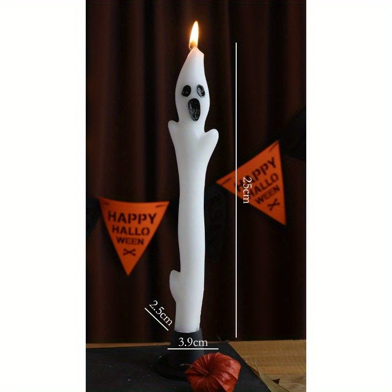 2PCS White Halloween Ghost Long Candles Spooky Ghost Taper Candles Home Decor