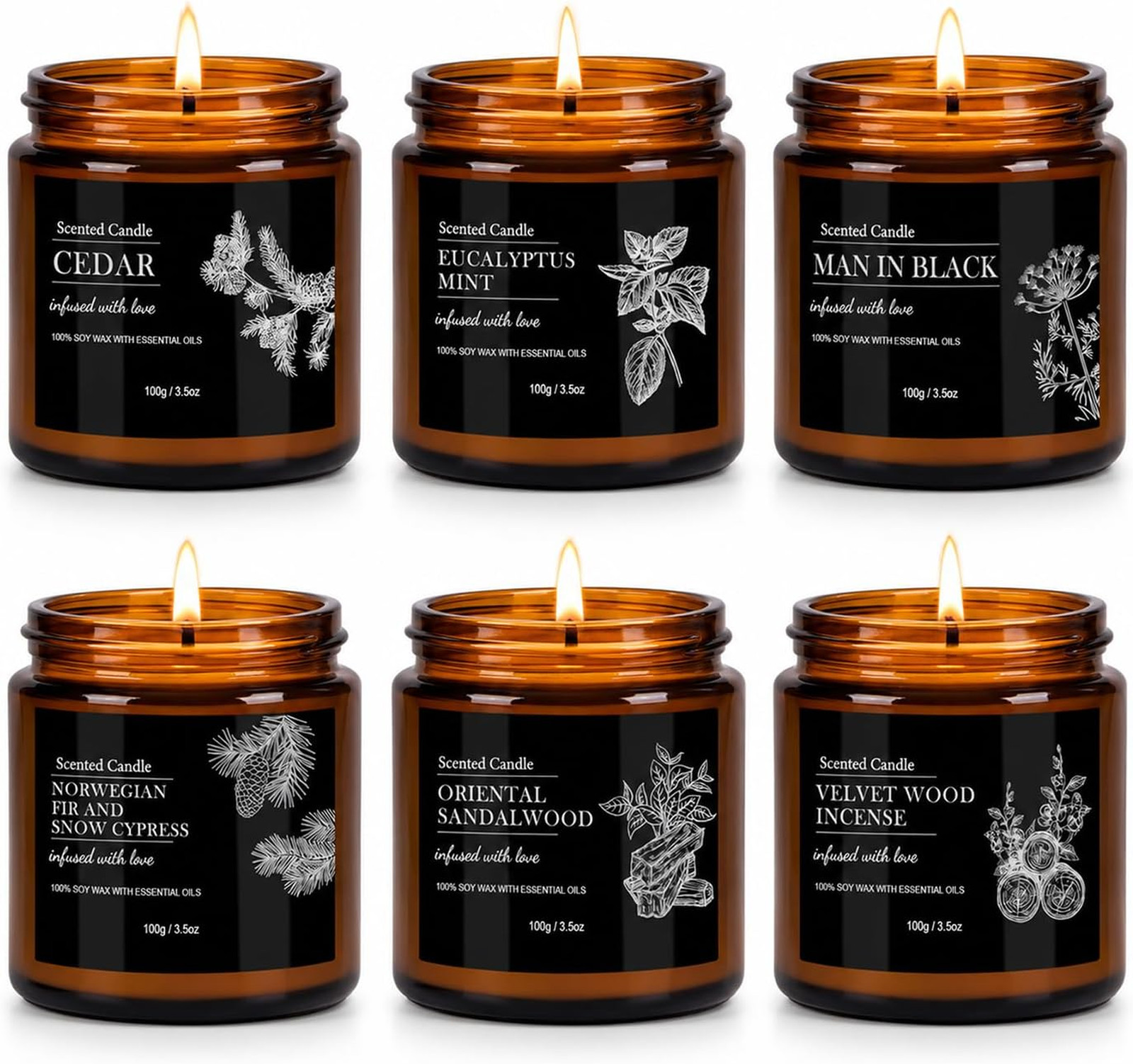 Scented Candles for Men, Soy Wax Gift Set, cedar eucalyptus sandalwood aromatic