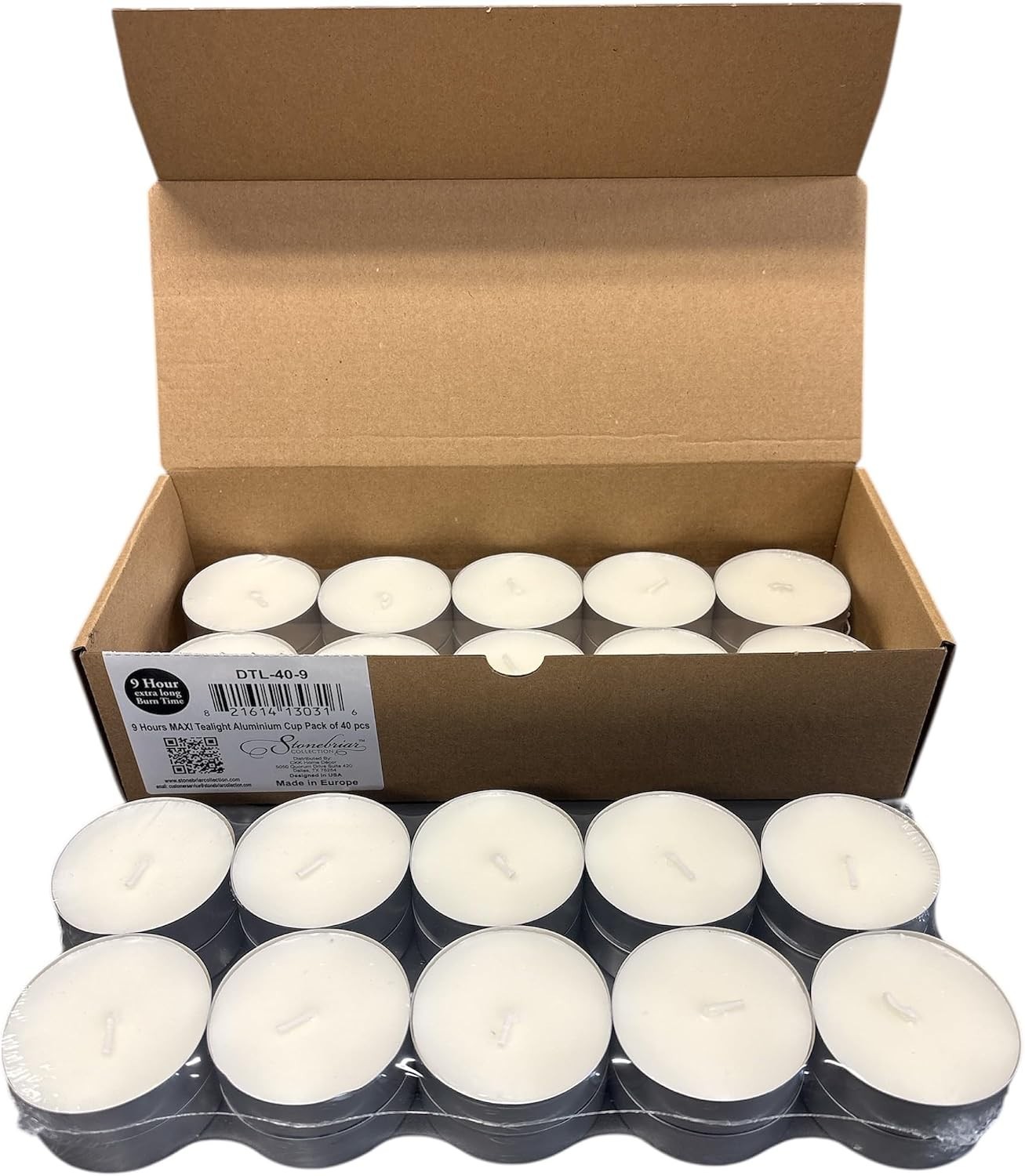 40 Pack Unscented Mega Tea Light Candles – 9 Hour Burn for Events & Relaxation