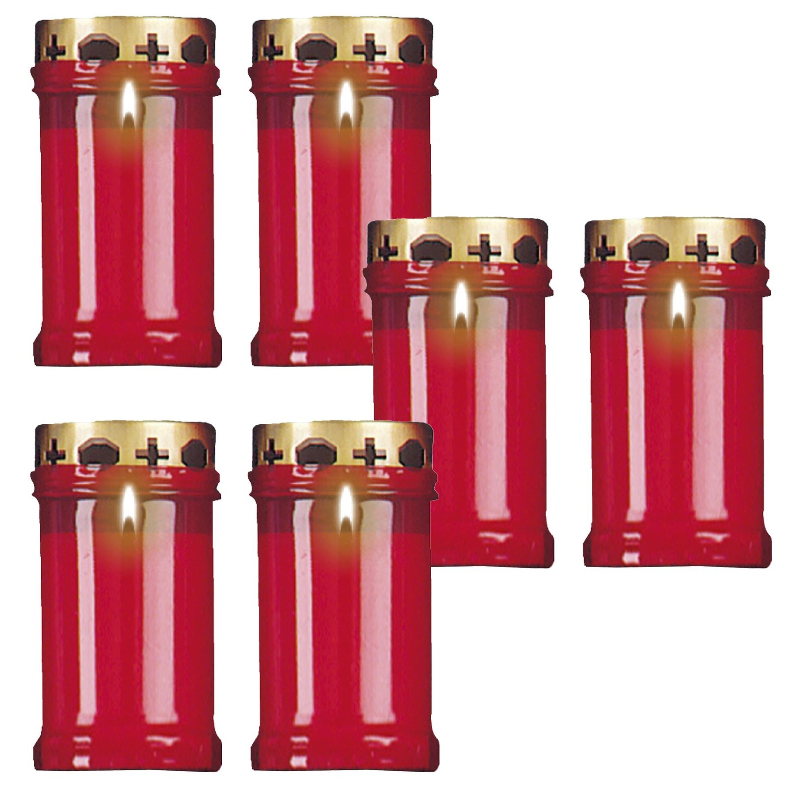 Set of 6 Red 12cm Pillar Candles Outdoor with Windproof Cap 39 Hour Burn Time