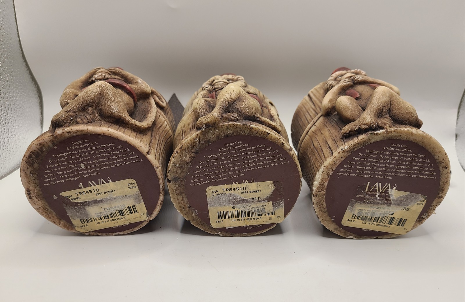 LAVA Living Arts Tropical Safari Monkey Candles Set 3 Wise Monkeys Decor 4” NOS