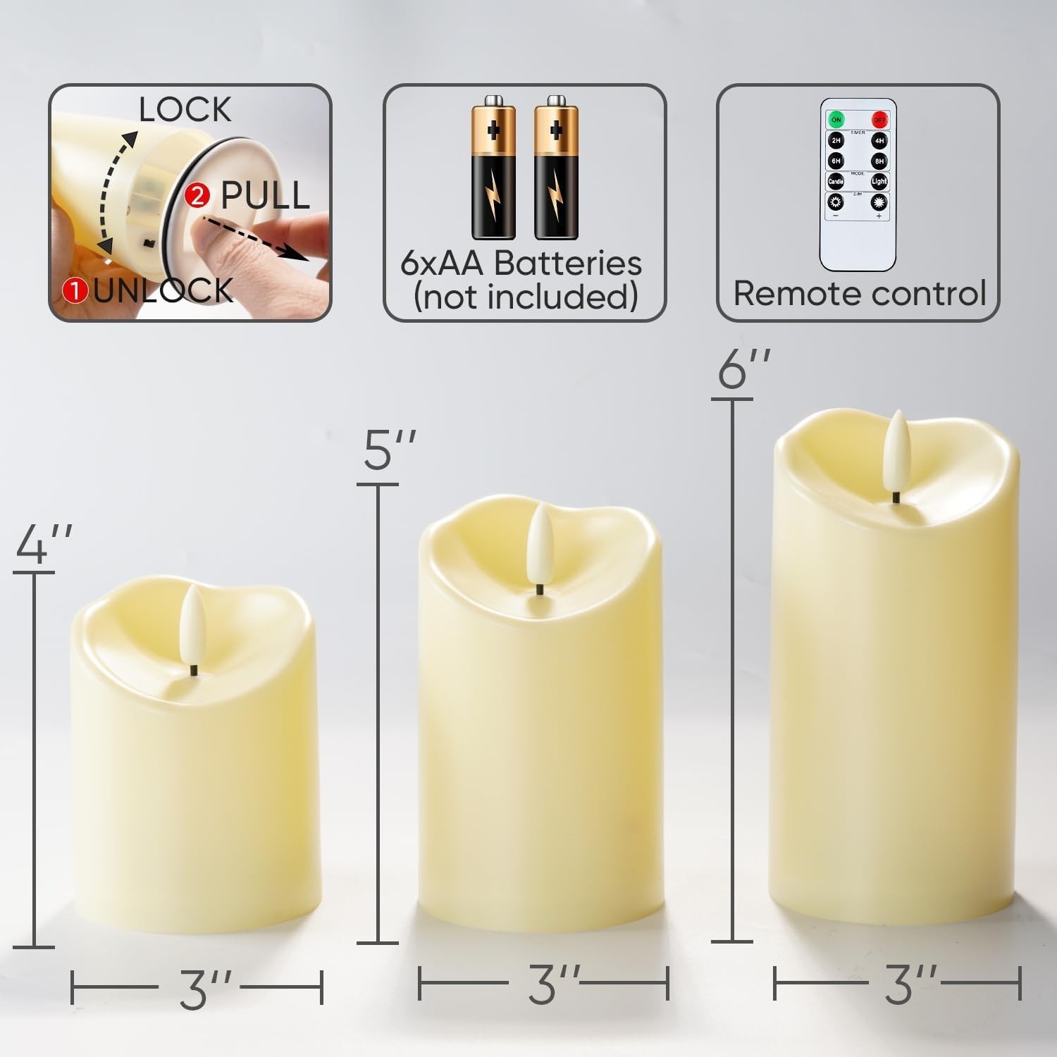 Outdoor Waterproof Flameless Candles Set of 3 with Remote Control – Dark Ivory