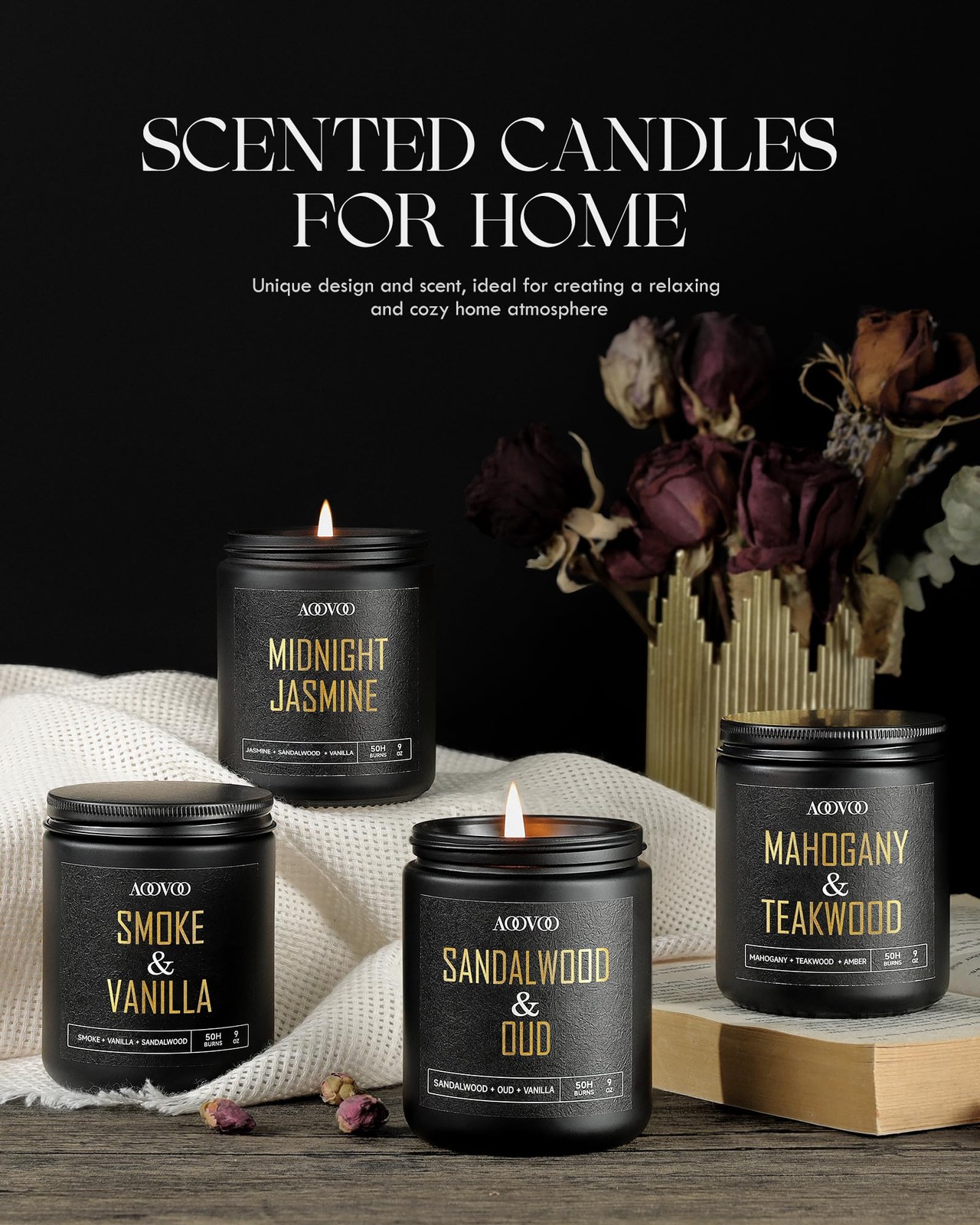 Scented Candles for Men – 4 Pack Candles for Home Scented, 36oz Soy Wax, 200 …