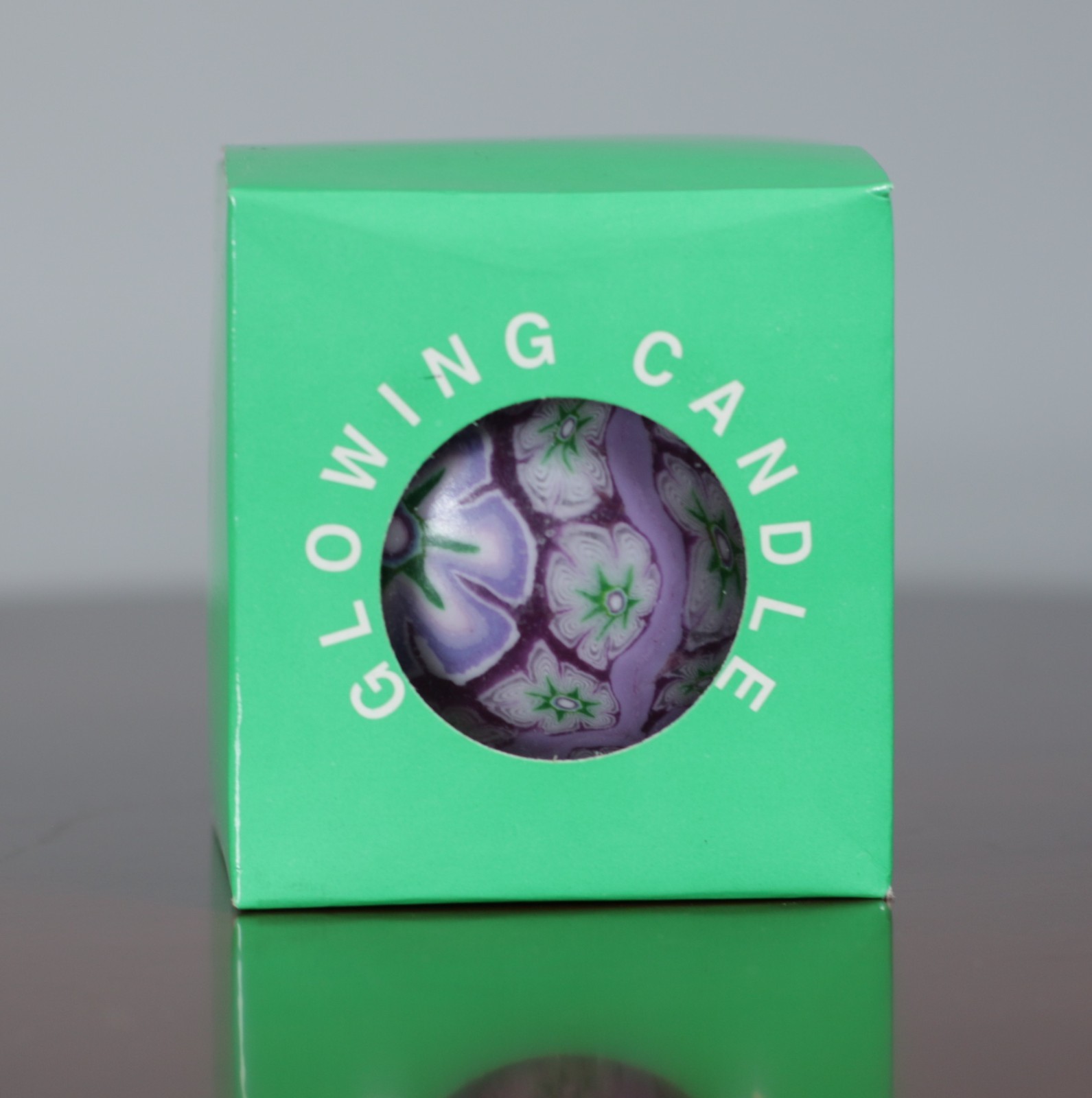 Millefiori Glowing Candle Green Purple Orb Mosaic Flower Psychedelic 90s NOS