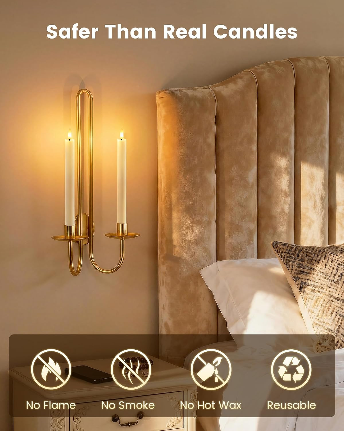 Flameless Taper Candles Real Wax with Remote, 9.6″ LED Candlesticks | Battery Op