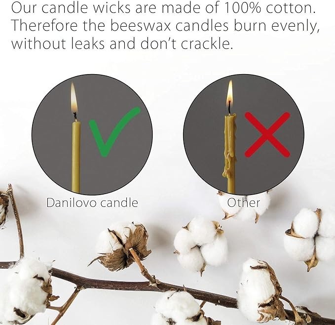 100% Pure Beeswax Thin Taper Candles Yellow Orthodox Church Candle 50 Pcs New