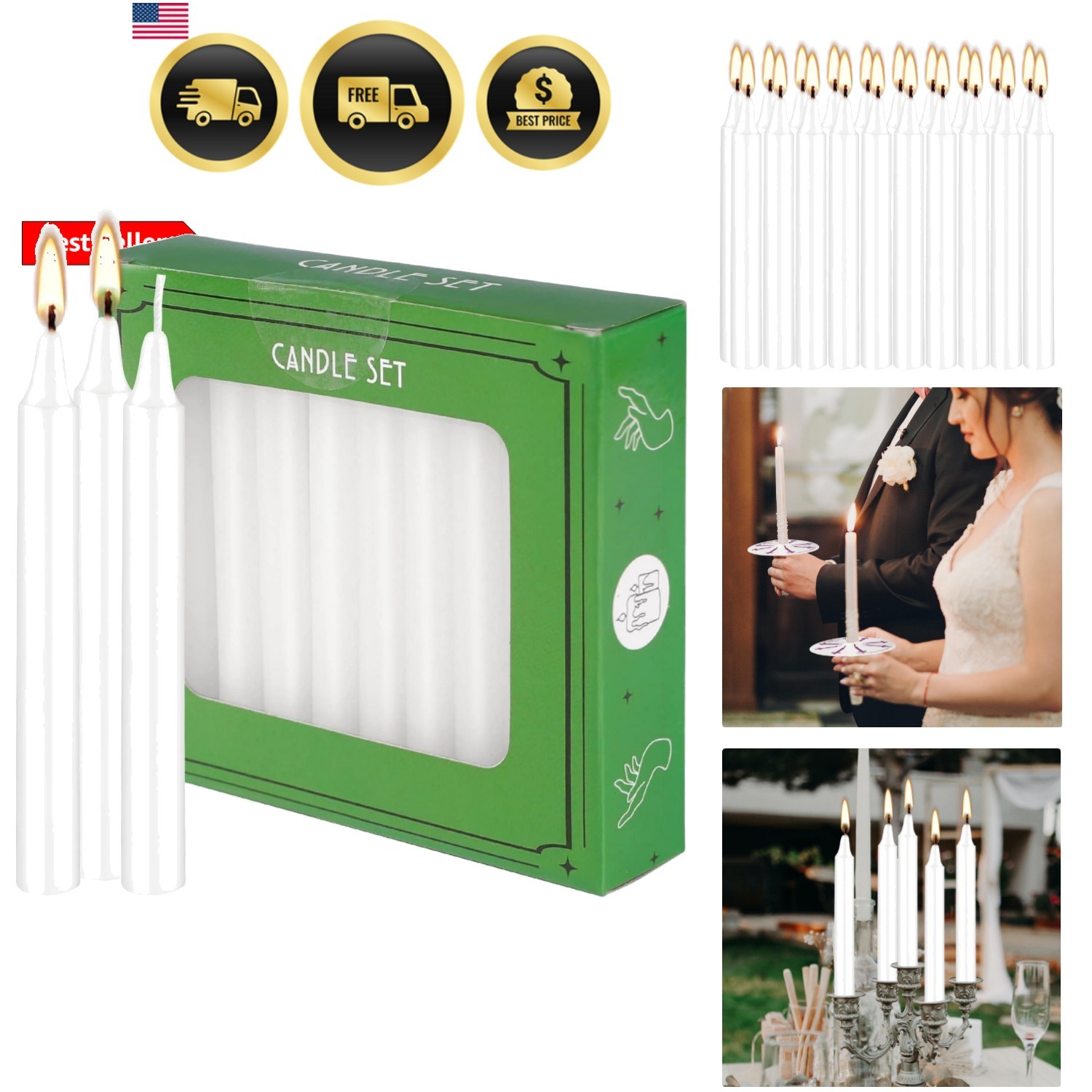Set of 40 White Candles Mini Unscented Taper Candles for Christmas,Household,…