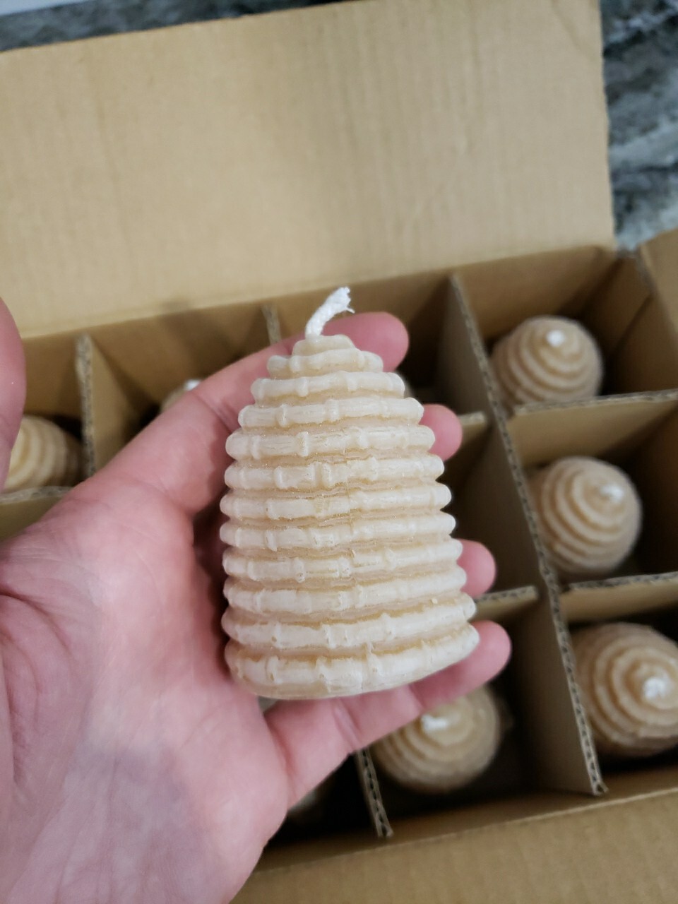 Lot 12 Pure Canadian Canada Beeswax Candles 3″ Bee Hive Skep Shape Cotton Colony