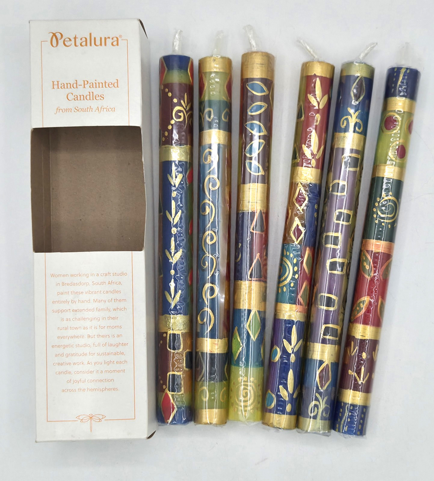 Petalura Hand Painted Candles from South Africa African⚡6 NEW IN BOX ⚡FREE SHIP⚡
