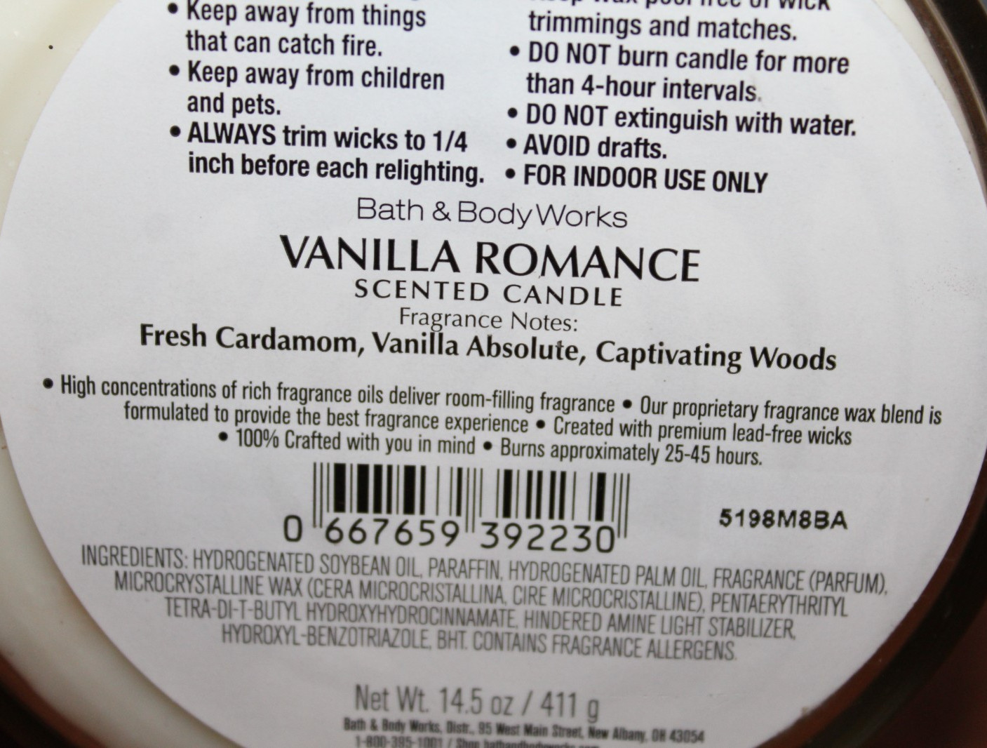 Bath Body Works Vanilla Romance Large 3-Wick Candle New!