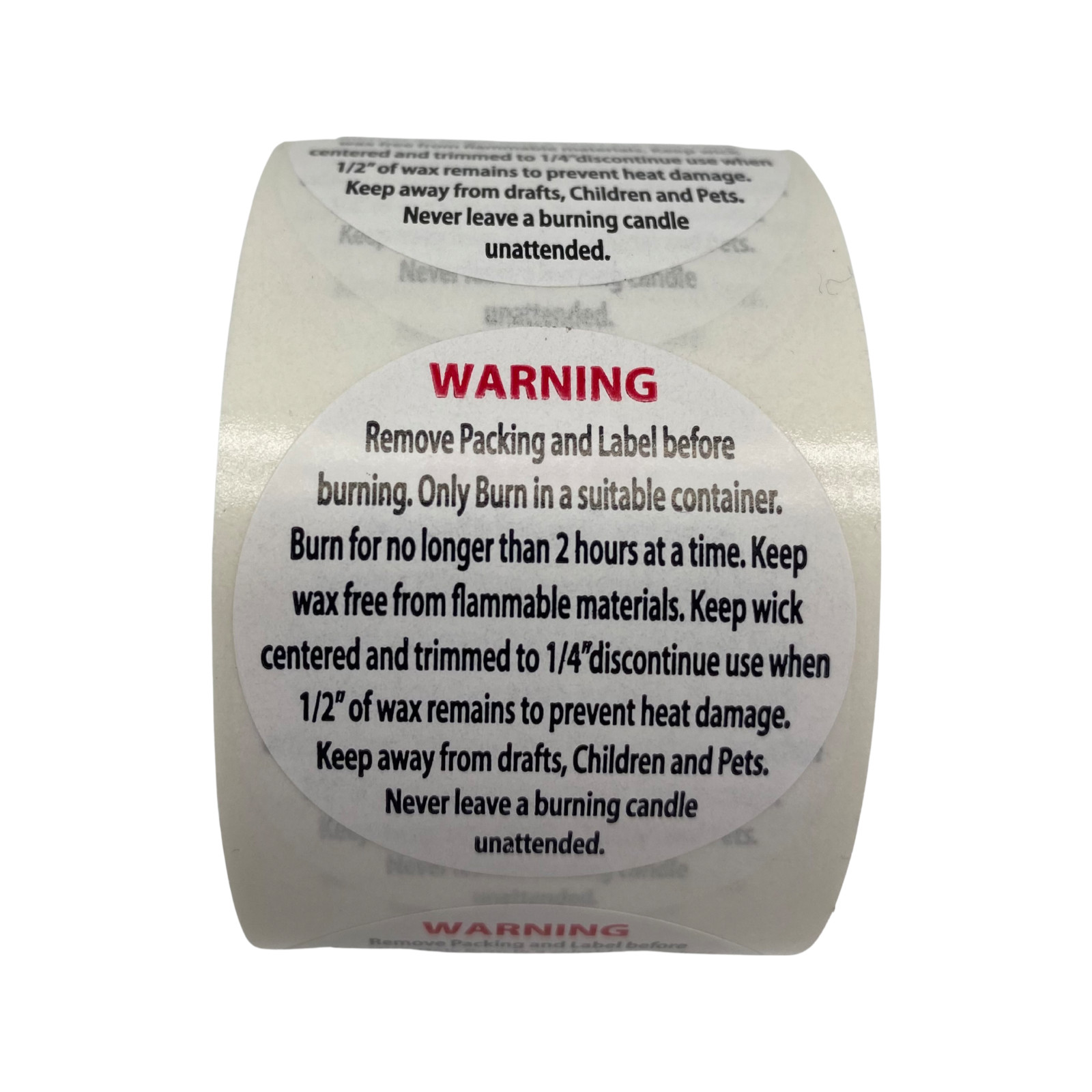 500 1.5″ Round Candle Stickers Wick Burning Direction Warning Labels (One Roll)