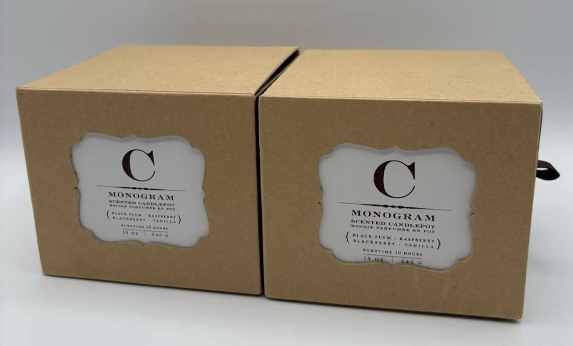 Pottery Barn Monogram Letter C Scented Candle 19 oz (2 pack) NEW