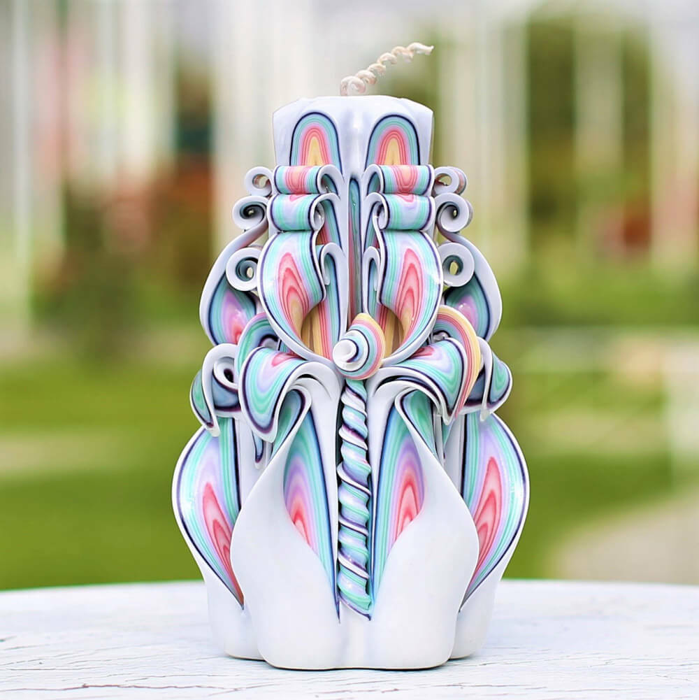 Rainbow Decorative Carved Candle, Best Christmas Gift Idea 6.7 inch