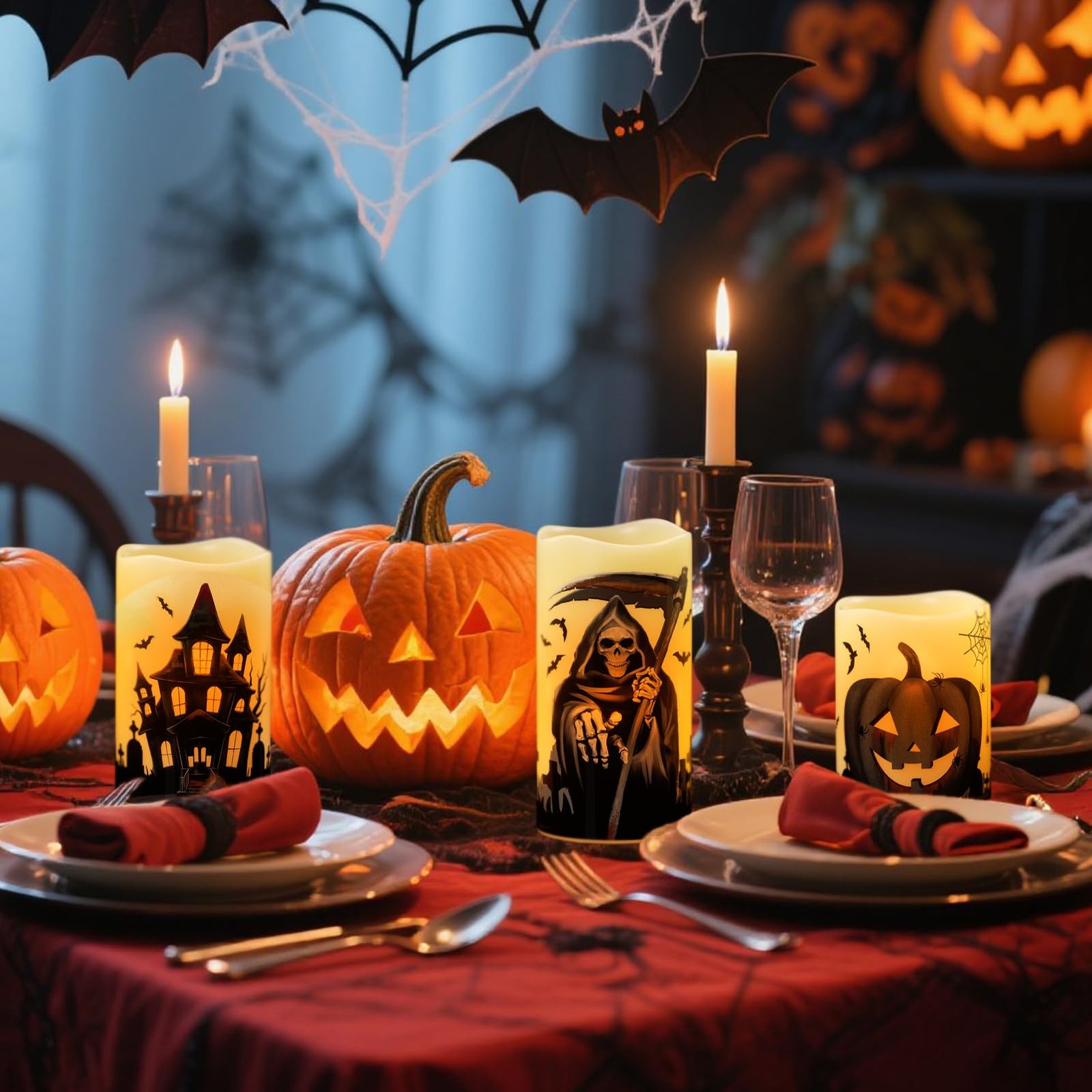 Wondise Halloween Flameless Flickering Candles with 6 Hour Timer, Battery Operat