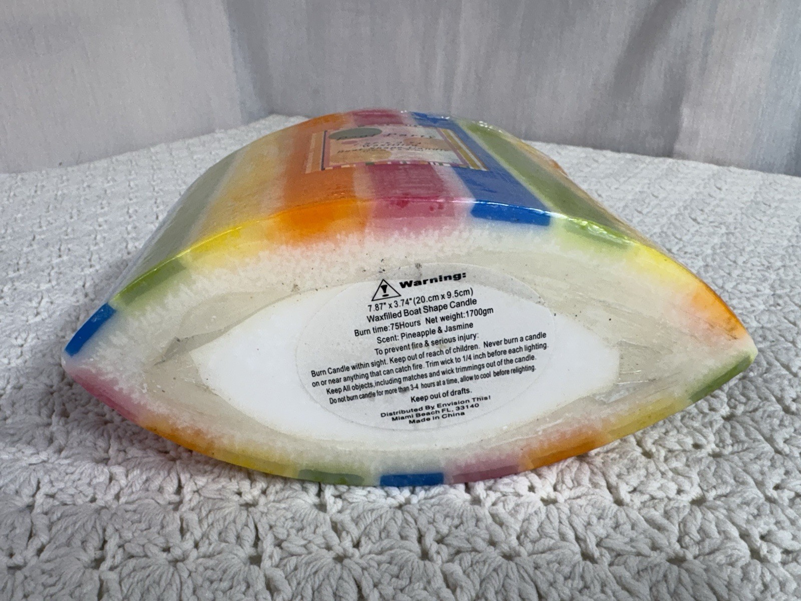 Pool Party Boat Shape Rainbow Candle 7.87″ x 3.74″ 2 Wicks Pineapple Jasmine