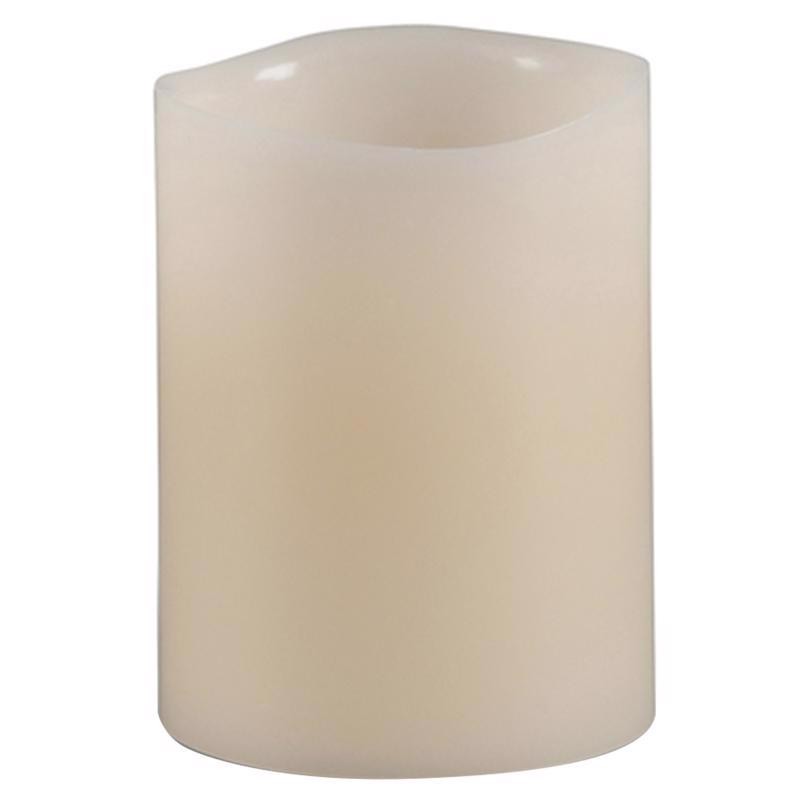 Everlasting Glow Bisque Vanilla Edge Pillar Flameless Candle 4in. H X 3in. D