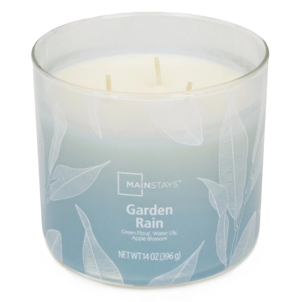 Garden Rain Scented Ombre 3-Wick Candle in Glass Jar 14 Ounce Home Fragrance