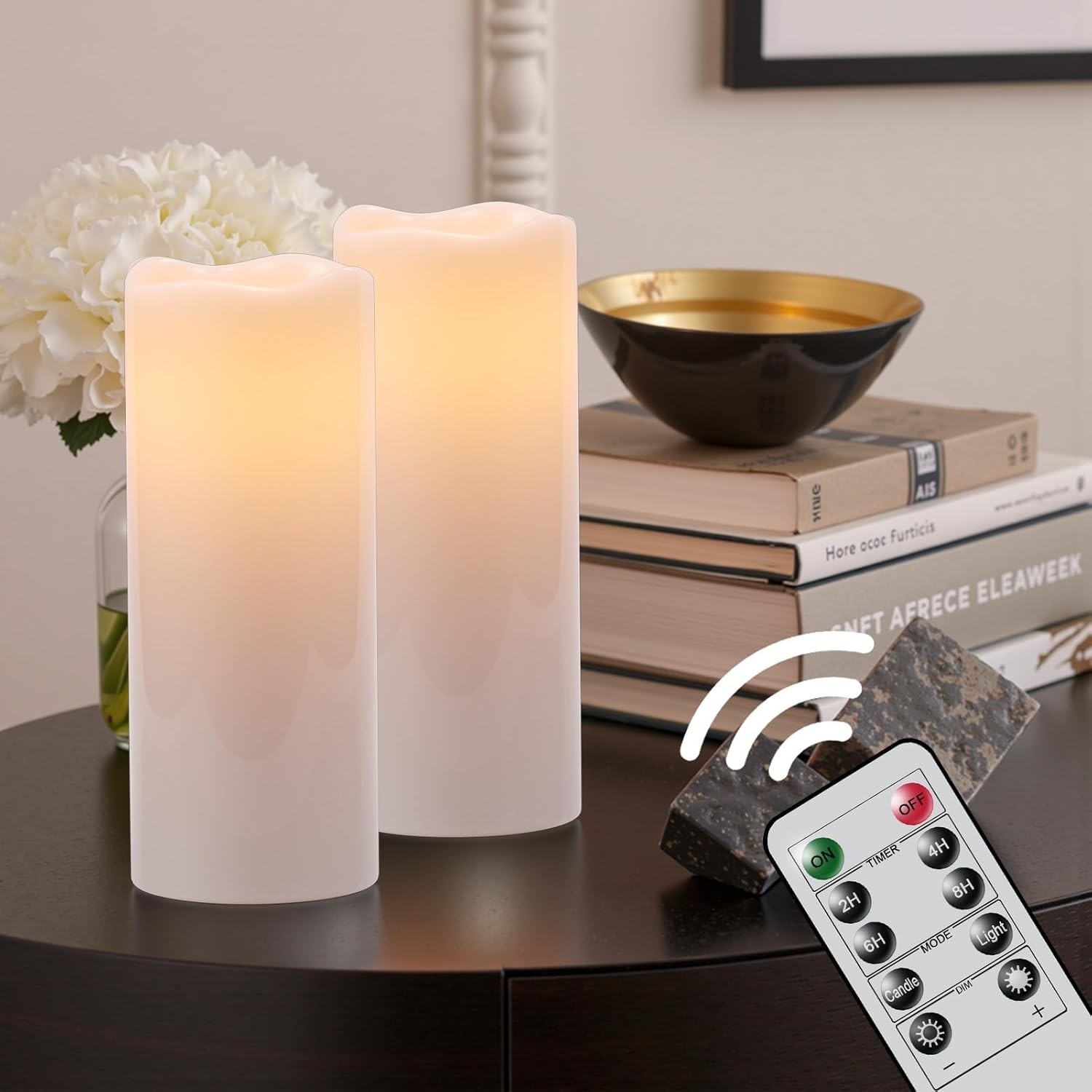 2 Velas LED Grandes Exterior 10×4 Pulg Impermeables con Control Remoto