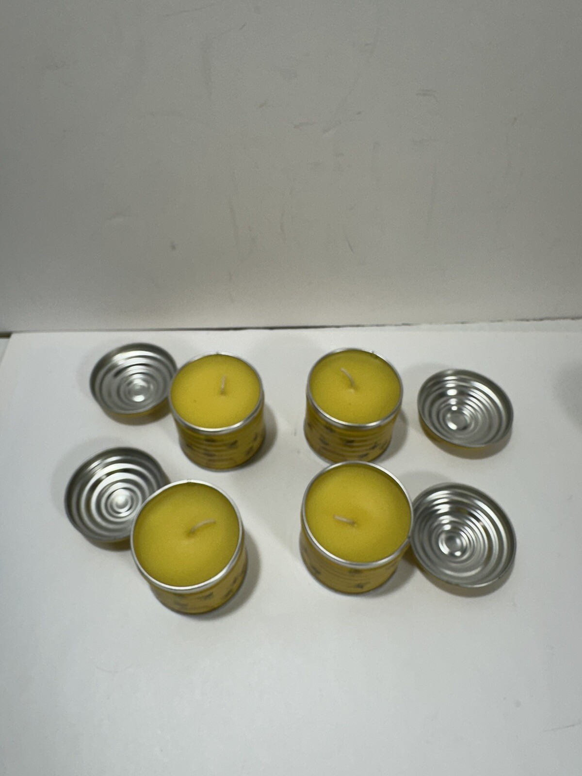 Vintage Beehive Bee Yellow Tin Candle Set Of 4 Made In Switzerland Very Rare!