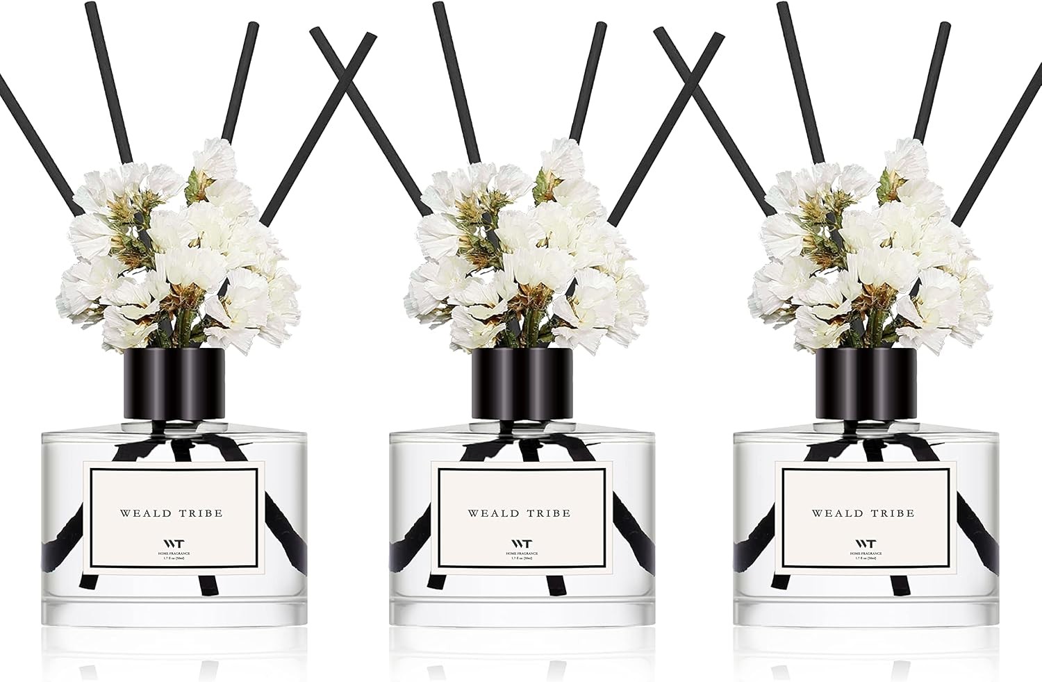 WEALD TRIBE Flower Reed Diffuser Set of 3 for Bathroom Transparent