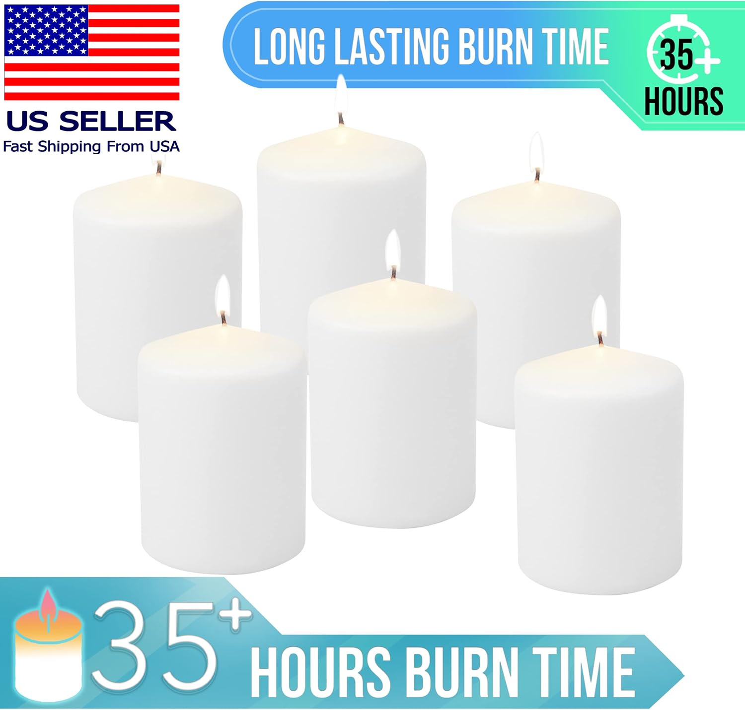 Unscented White Tall Pillar Candles, 35 Hour Burning Candle Pillars, Perfect for