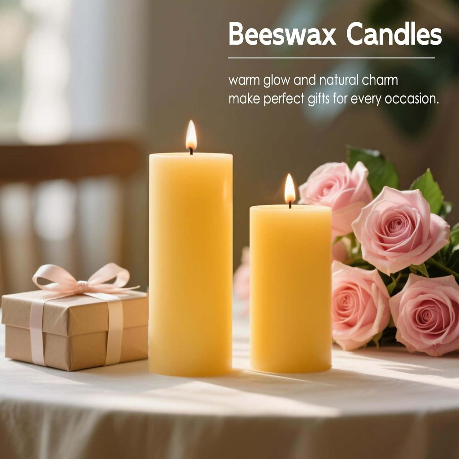 8 Packs Beeswax Candles, 2X5 Inch Natural Beeswax Pillar Candles, 400-Hour Total