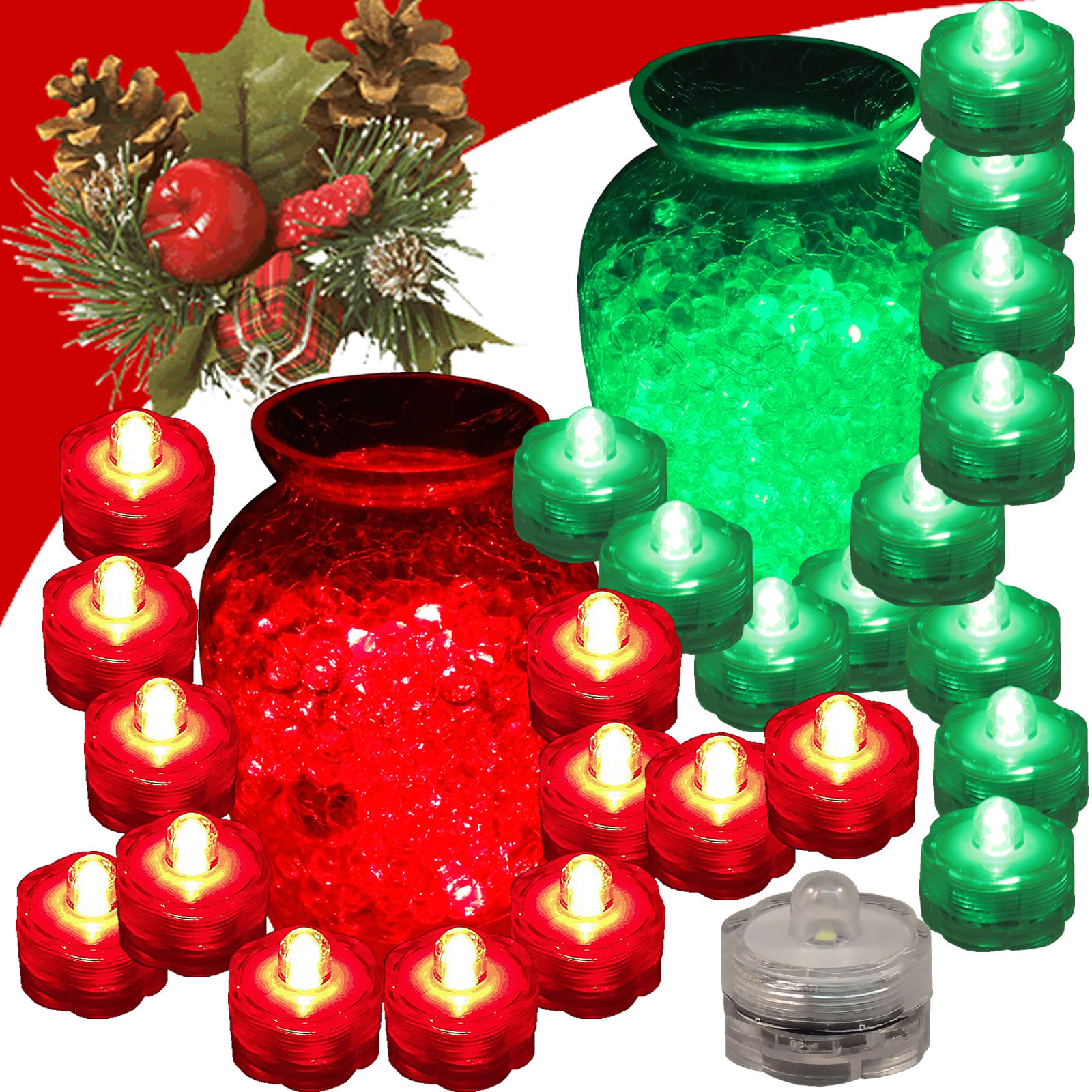 QTY 24 LED Submersible Underwater Christmas Tea lights Flameless 12 RED 12 GREEN