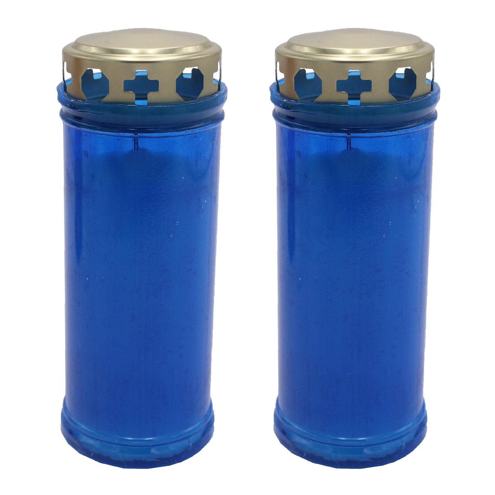 Set of 2 Blue 16cm Pillar Candles Outdoor with Windproof Cap 72 Hour Burn Time