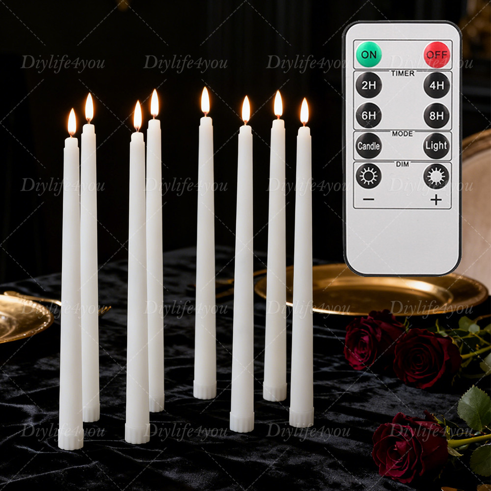12Pack Flickering Flameless Taper Candles Light with Remote Control Timer Dimmer