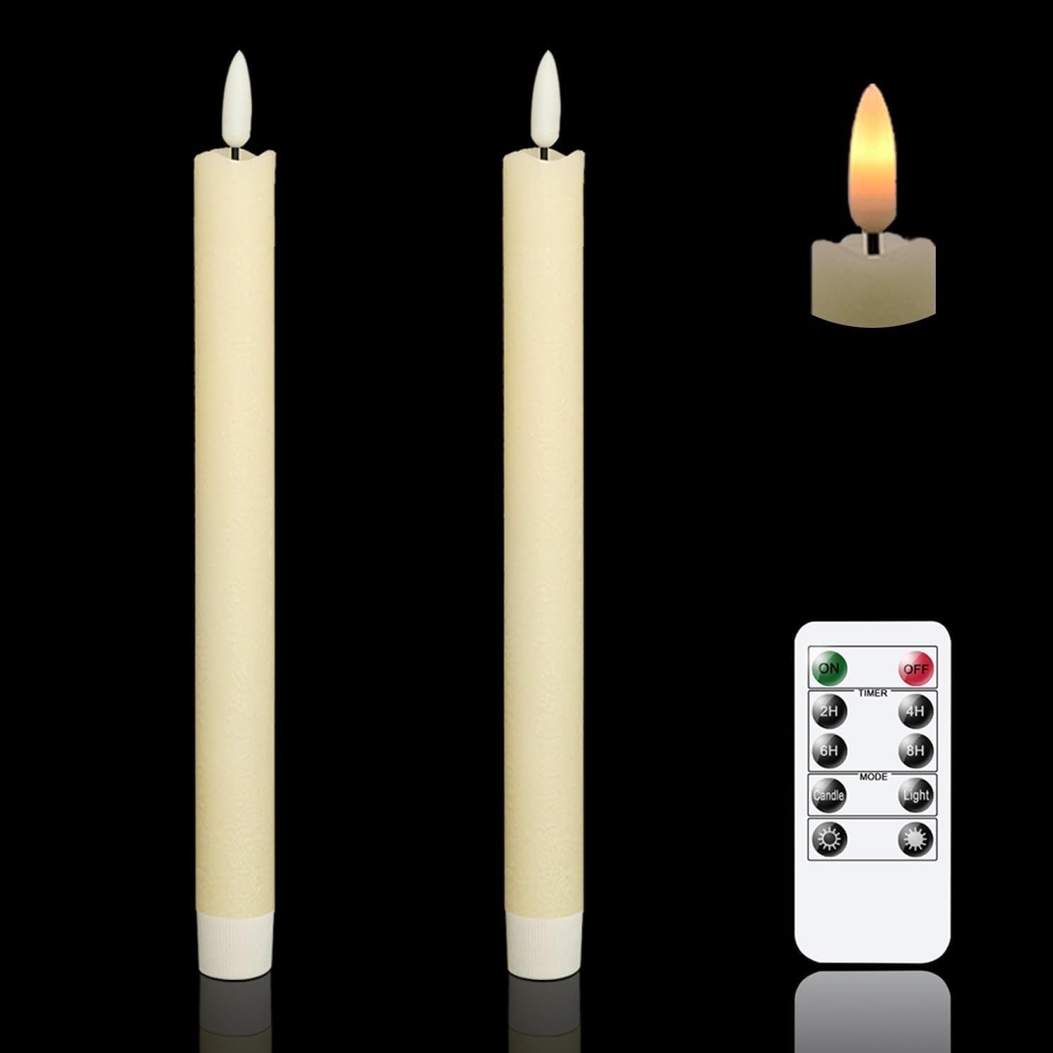 Set of 2 8 Luminara Real Wax Flameless Taper Candles Moving Wick Ivory Weddin US