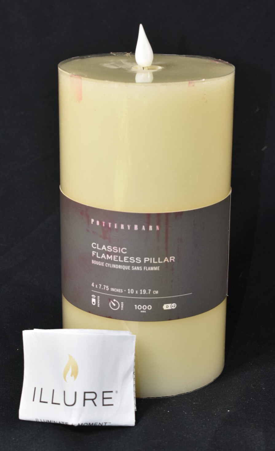 Pottery Barn Classic Flameless Faux Flickering Ivory Wax Pillar Candle 4″x7.75″
