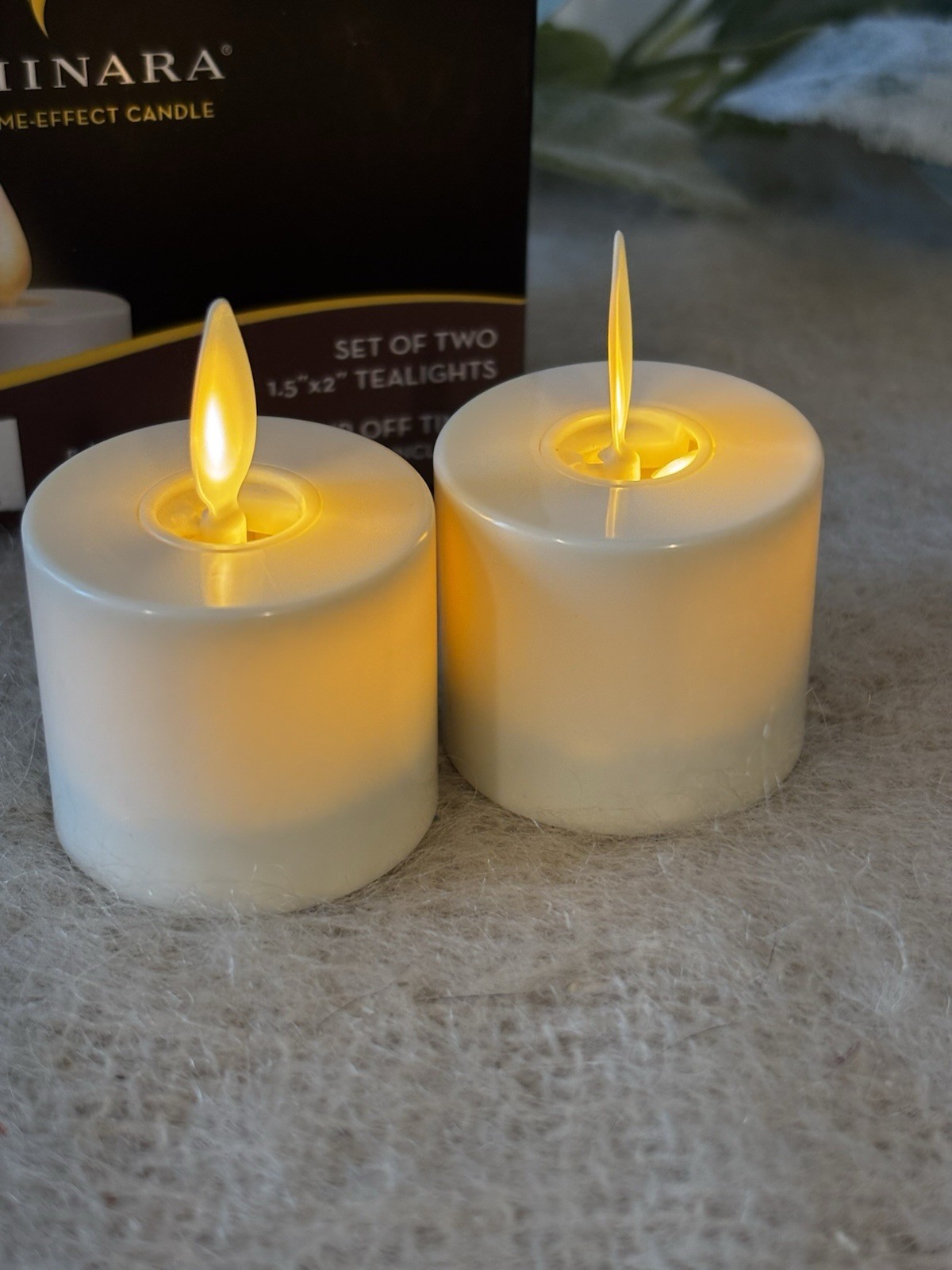 Luminara Real Flame Effect Candle Set Of 2 Tealights Ivory 1-1/2×2 In Box