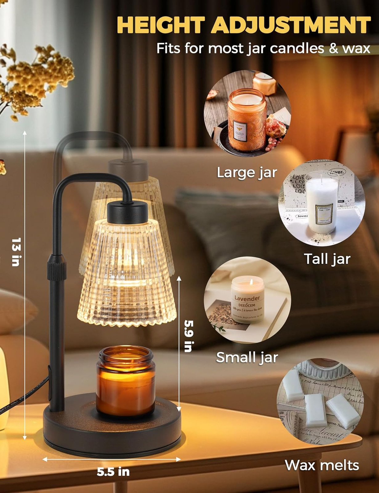 Candle Warmer Lamp with Cycle Timer, Wax Melt Warmer for Jar Candles, Dimmable