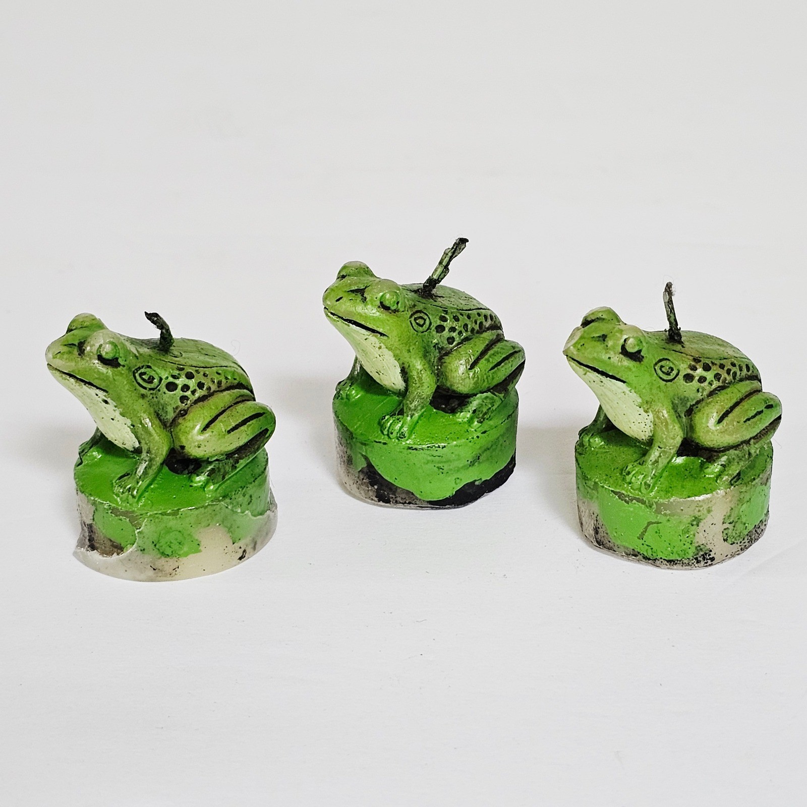 Vintage Frog Tealight Candles Set 3 Cottagecore Decor Nature Rain Forest Garden