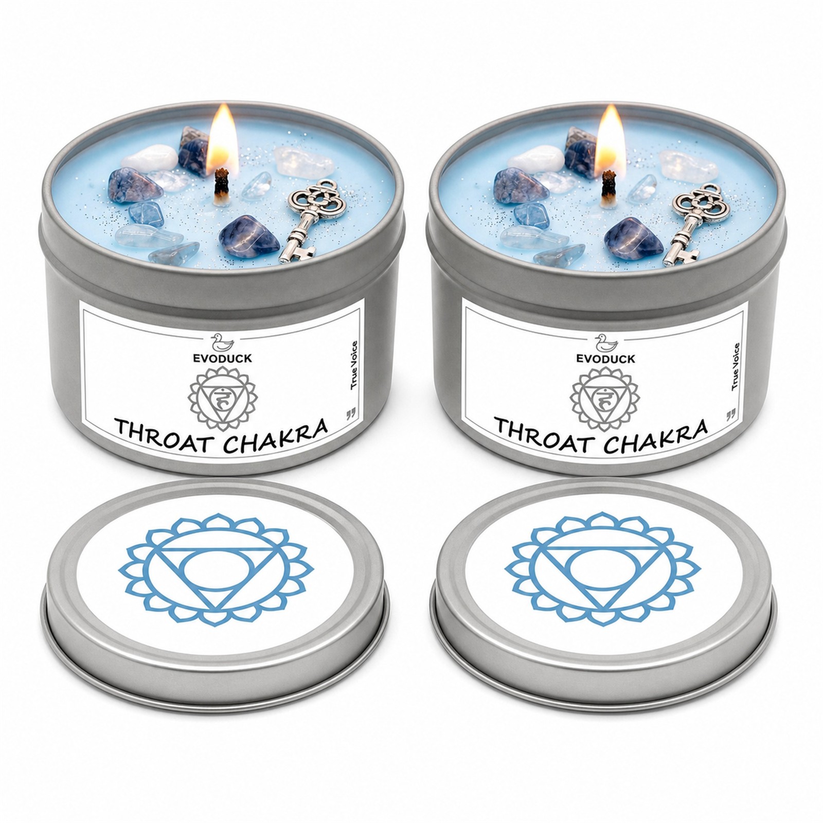 2-Pack EVODUCK Throat Chakra Healing Candles, Crystals, Positive Energy, 3 oz