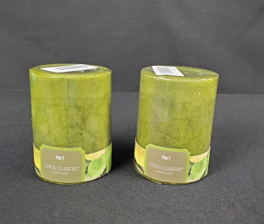 2 -New Pier 1 Imports Citrus Cilantro 3×4 Pillar Candles