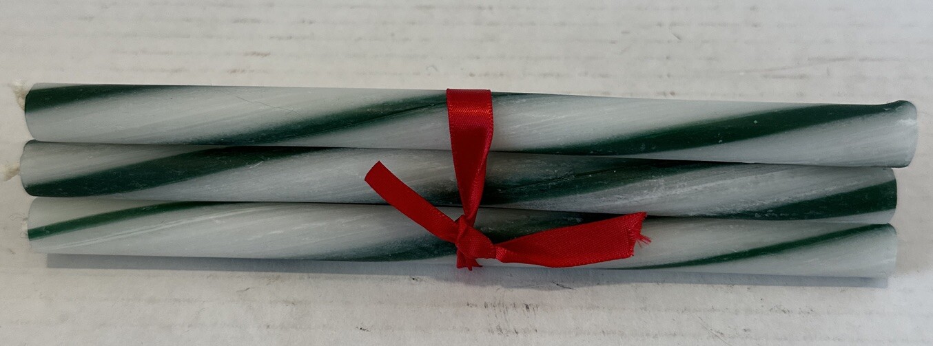 6 7 1/2” Swirl Green&white Candles Just In Time For Christmas