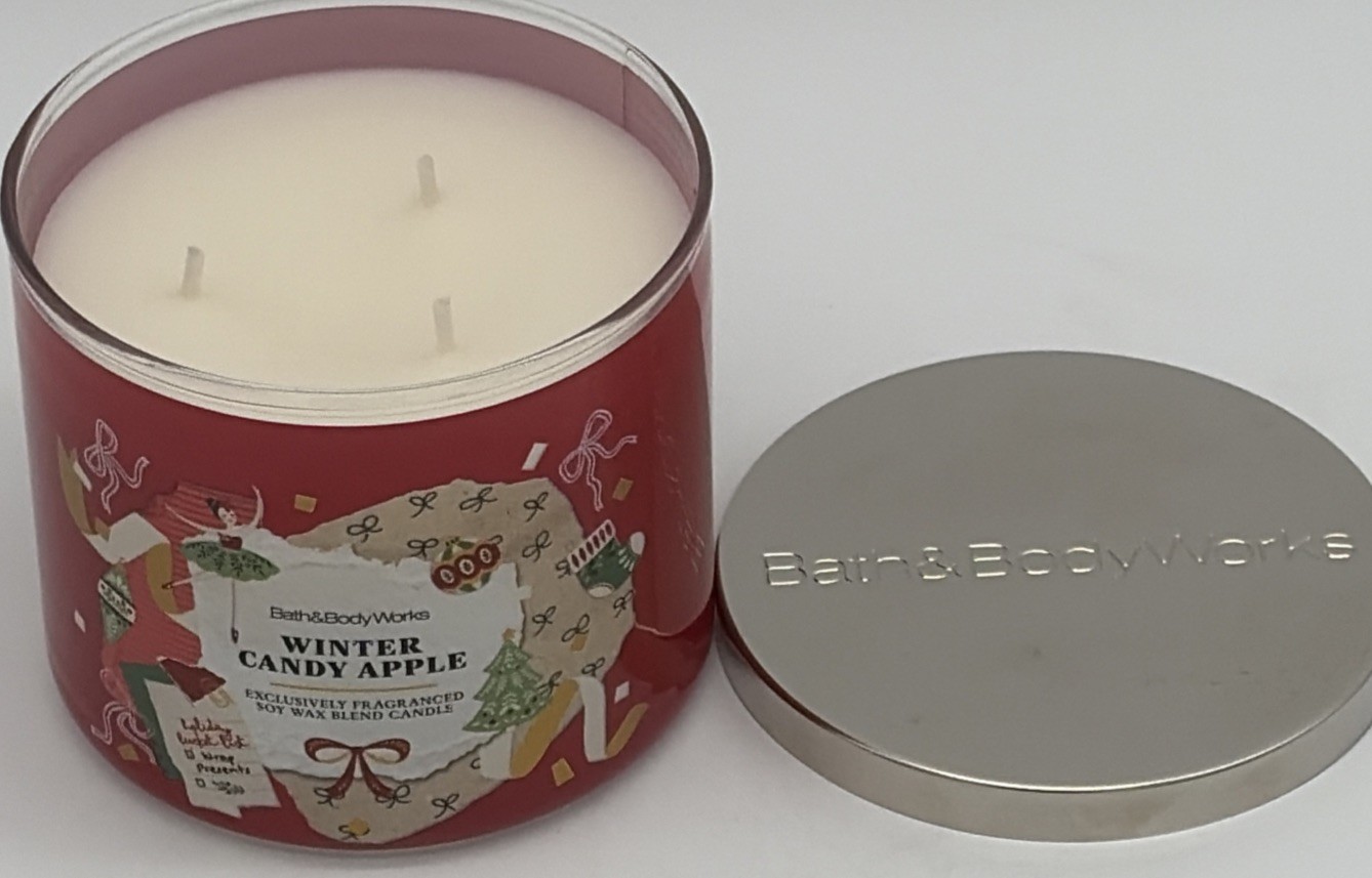 Bath & Body Works WINTER CANDY APPLE 🎅🍎 Scented 3 Wick CANDLE 25-45 HRS YUM