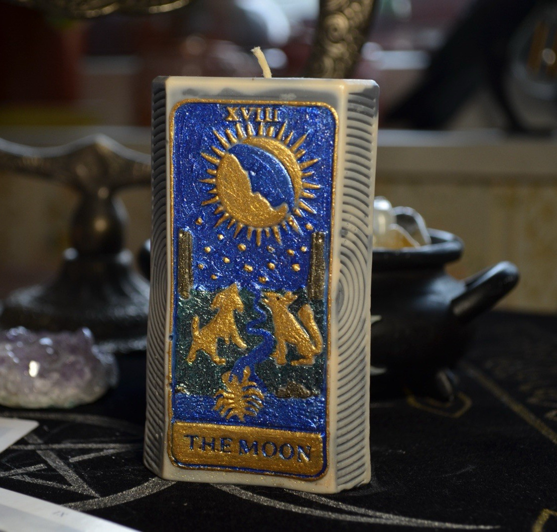 Esoteric Tarot Candle Set Sun XIX & Moon XVIII Light Shadow Balance Ritual Decor