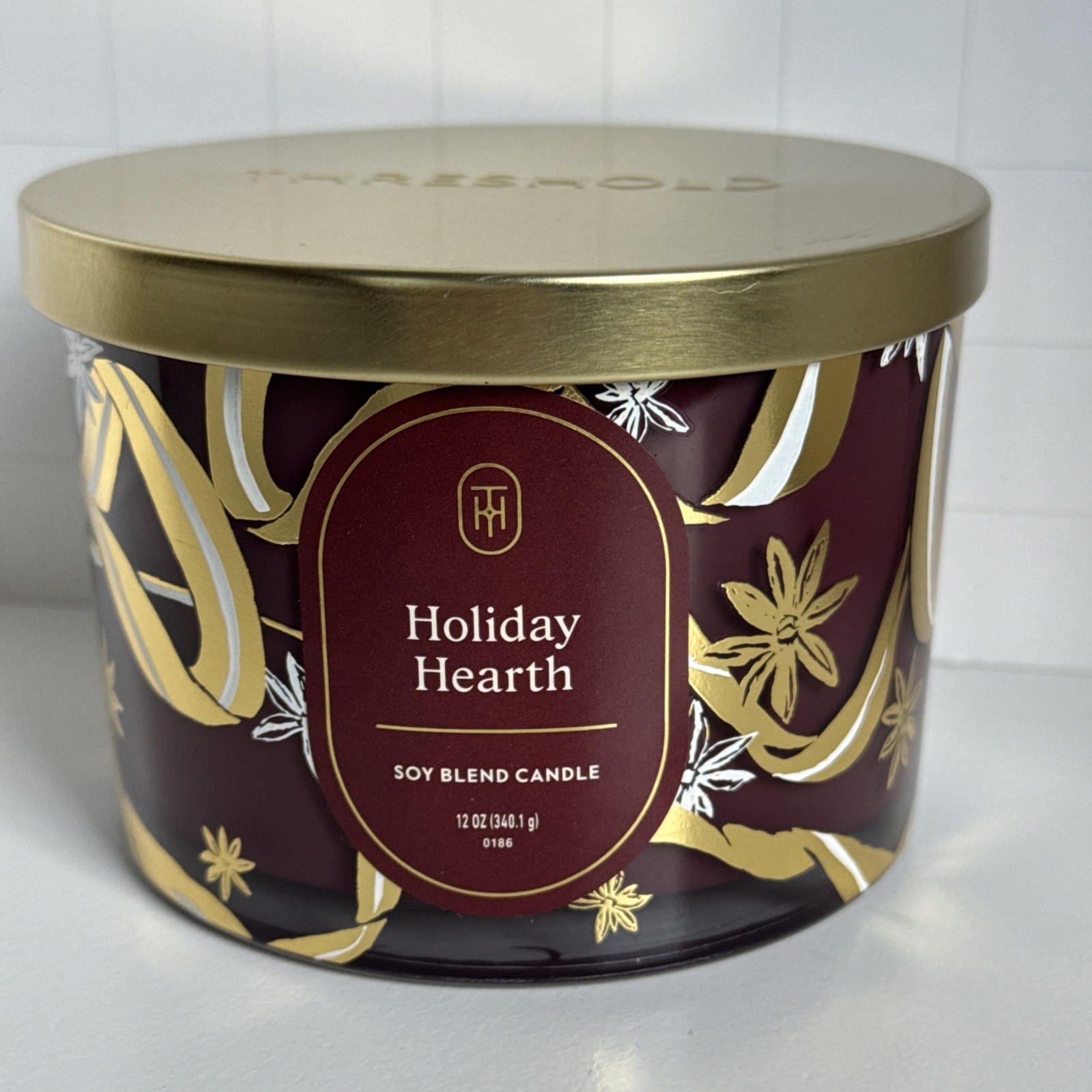 Threshold Candle Holiday Hearth Glass Jar 3-Wick White Christmas Soy Wax NEW
