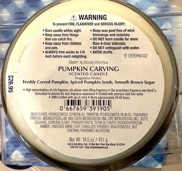 Bath & Body Works PUMPKIN CARVING 3-Wick Scented Candle-Large-14.5 oz 2025