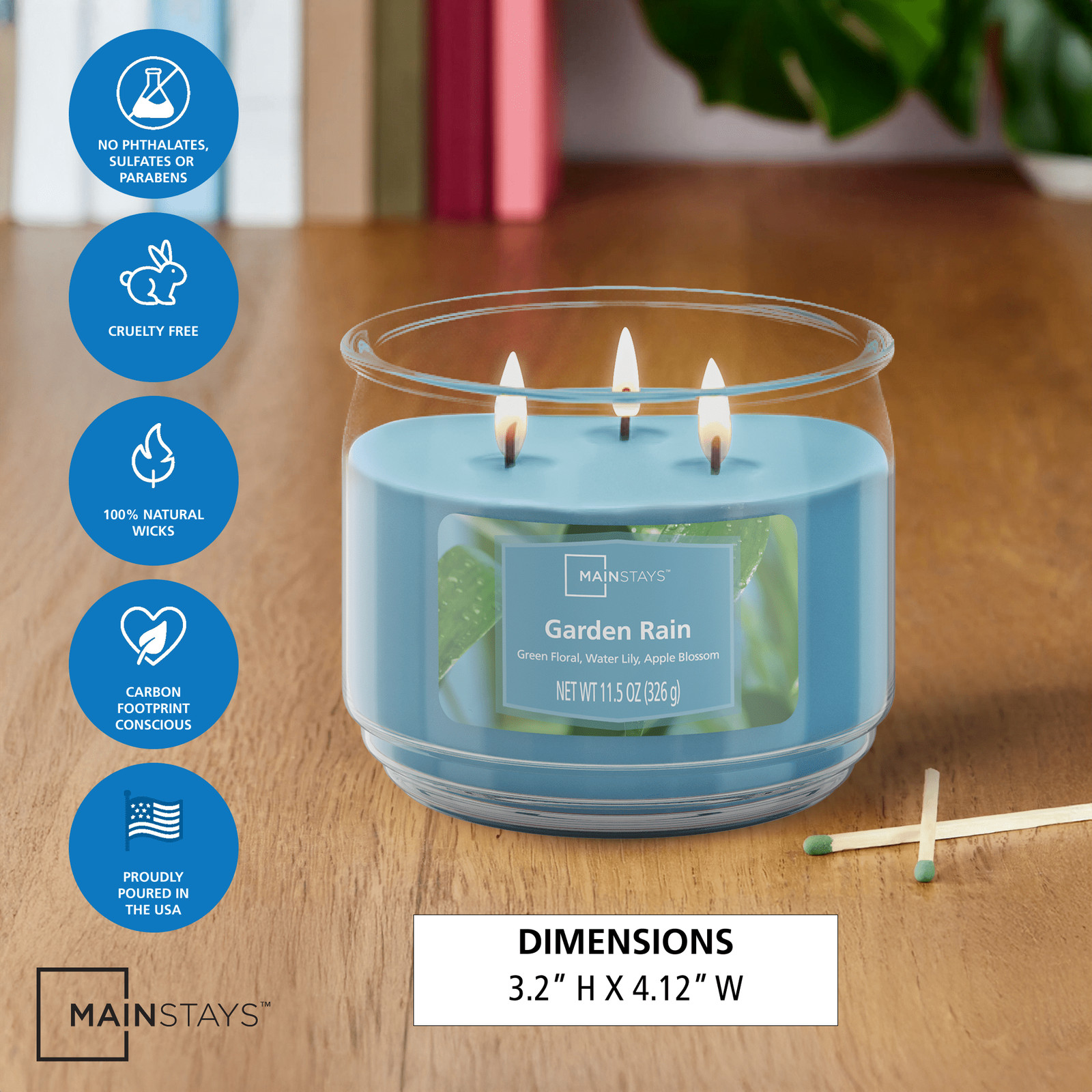 2-Pack Garden Rain Scented 3-Wick Glass Jar Candle, 11.5oz / 326g